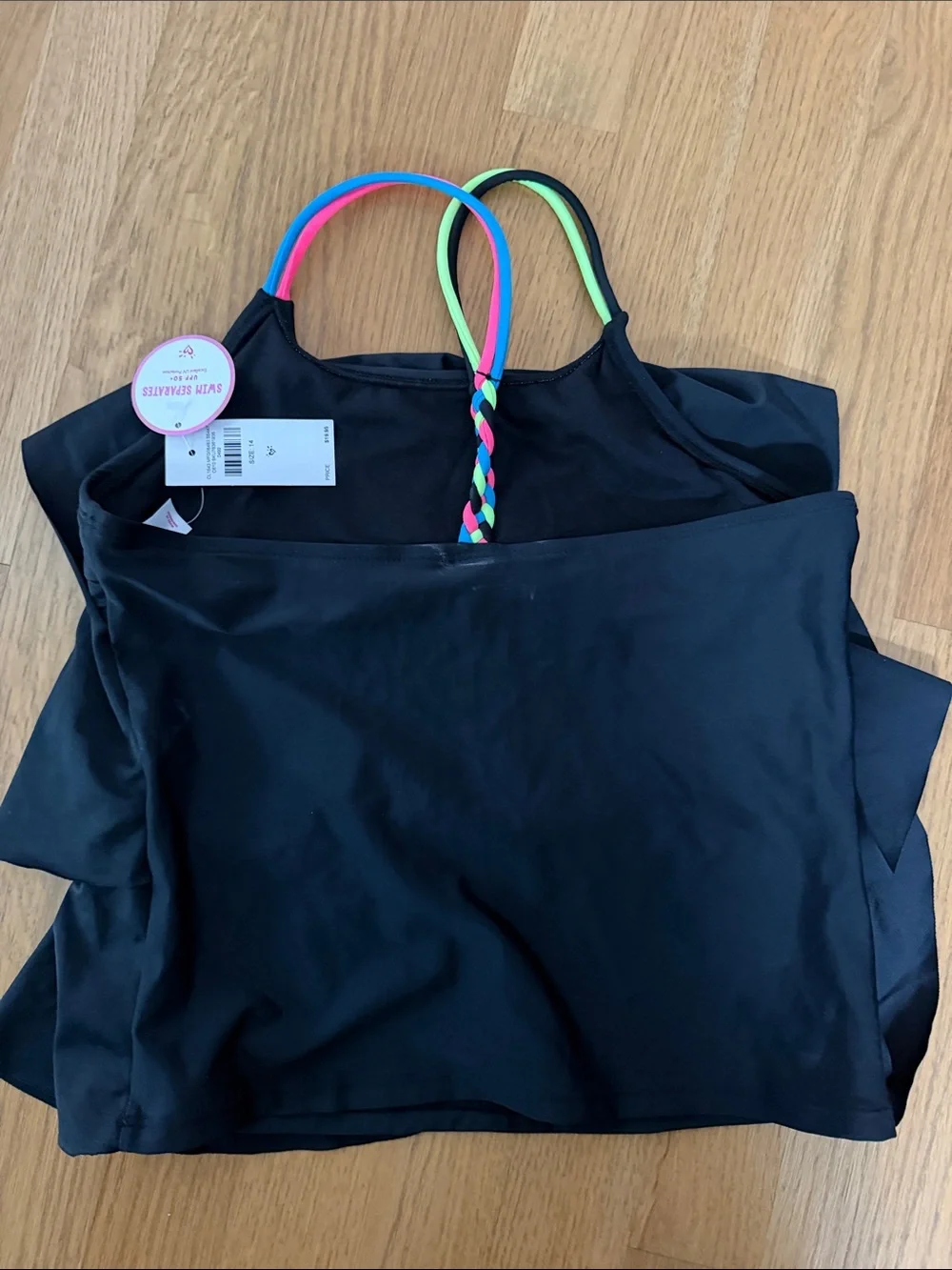 BNWT Black Ruffled Swim Tank with Neon Straps